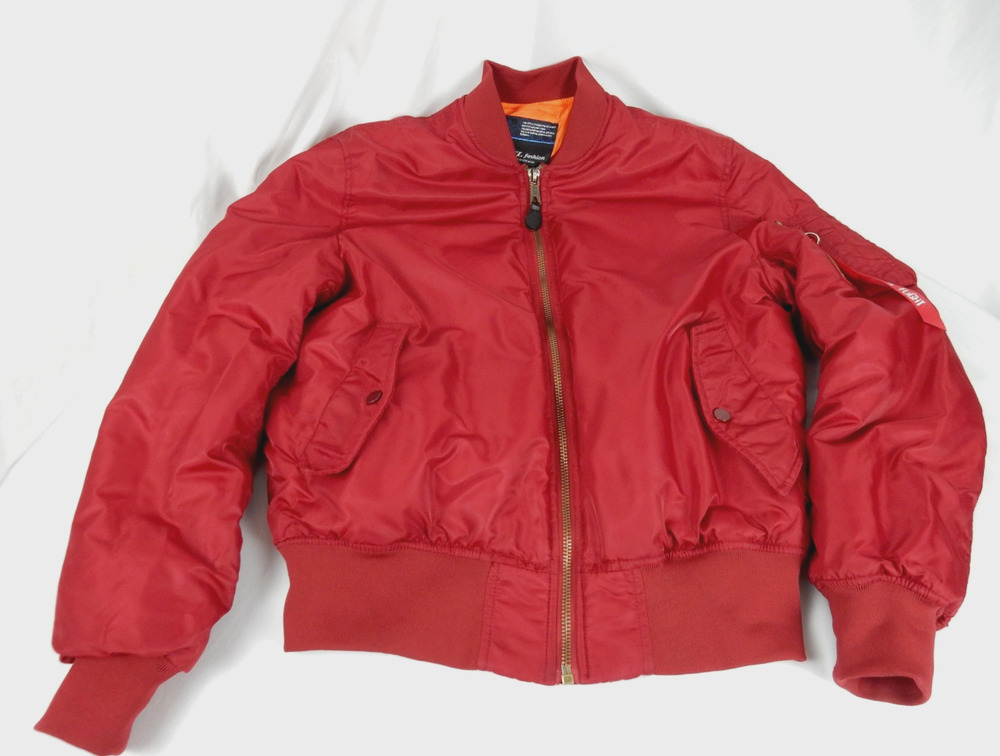DFL Fashion Womens Bomber Jacket M Maroon Orange Lined Flight Style